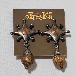 TRESKA beaded dangle star‎ clip earrings new!!!